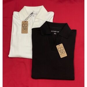 NEW Co36 Business Casual Basic 2 Polo Shirts V Neck Black And White Men's XS